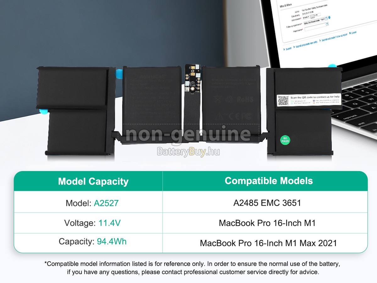 Apple MacBook Pro 16-inch M1 Pro 2021 MK1E3LL/A helyettesítő akkumulátor