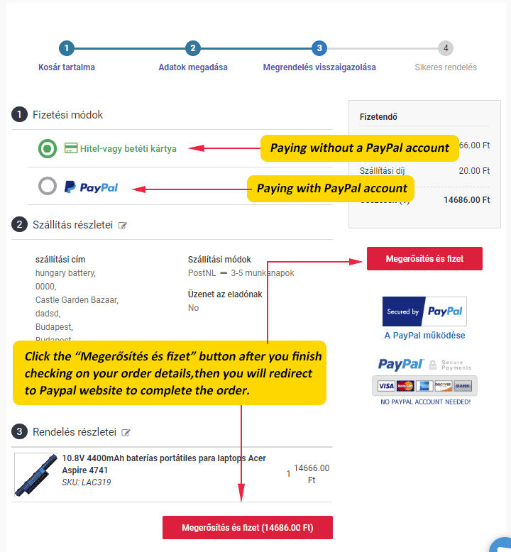 rendelés megerősítése